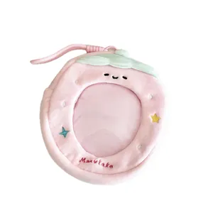 Sac de rangement fraise en peluche rose avec fenêtre PVC et lanière pour poupées