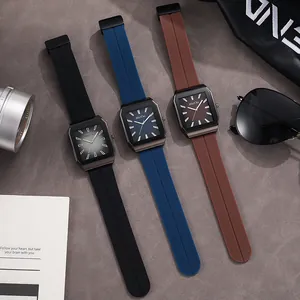 Men's square quartz watches with silicone straps in black, blue, and brown variants