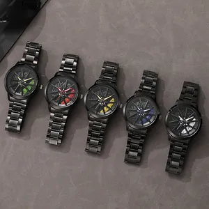 Reloj deportivo para hombre con esfera de llanta giratoria y correa de acero negro