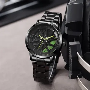 Reloj Deportivo para Hombre con Diseño de Cubo de Coche Esfera Giratoria Reloj de Cuarzo Banda de Aleación Regalo de Joyería