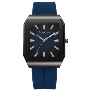 Men's fashionable sport watch with a square blue dial and durable blue silicone strap