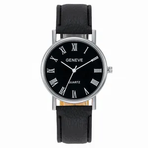 Business Casual Quarz Uhr mit schwarzem römischem Zifferblatt und Lederband