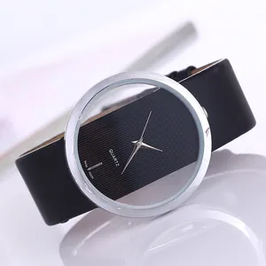 Minimalist Fashion Hollow Transparent Round Quartz Watch With PU Leather Strap Casual Style For Men And Women