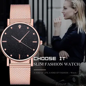 Reloj de Cuarzo para Mujer Moda Esfera con Purpurina de Cielo Estrellado Correa de Malla de Acero Inoxidable Reloj de Pulsera
