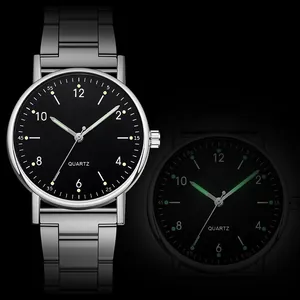 Reloj de Cuarzo de Acero Inoxidable Negocios Casual para Hombre Mujer Esfera Redonda Analógica Luminosa Caja de Aleación Joyería Regalo