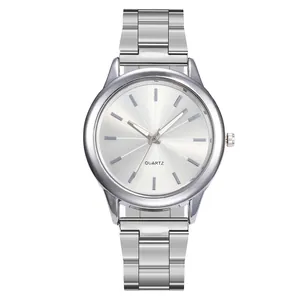 Minimalist silver stainless steel women quartz watch with sunray dial and link bracelet
