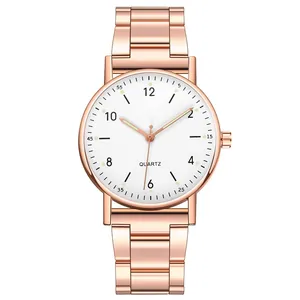 Reloj clásico de oro rosa con esfera blanca y agujas luminosas para mujer