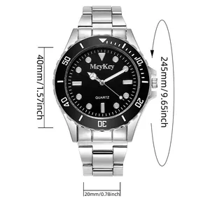 Herren Quarzuhr mit schwarzem Zifferblatt und silbernem Edelstahlband 40mm Gehäuse