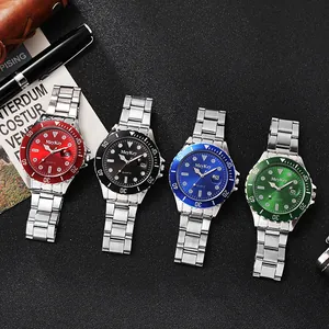 Quartz duikhorloges met stalen band en datumvenster in vier klassieke wijzerplaatkleuren
