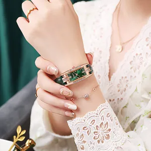 Luxury Women Rectangle Quartz Watch Rose Gold Alloy Case Rhinestone Faux Leather Strap Vintage Fashion Dress Wristwatch