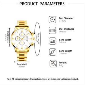 Detailed chart showing business quartz watch dimensions and technical parameters