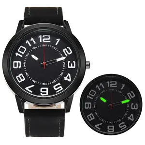 Men's fashion business quartz watch with large numerals and luminous dial function