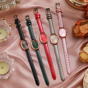 Elegante Vintage-Quarzuhren für Damen mit Lederarmband in fünf verschiedenen Farben