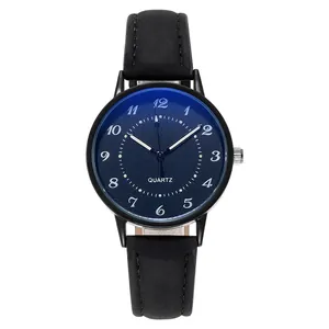 Orologio al quarzo luminoso impermeabile con cinturino nero e quadrante blu per coppie