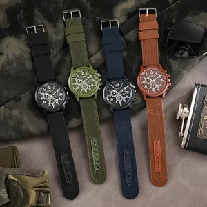 Montre militaire à quartz pour homme avec bracelet en nylon et calendrier en 4 couleurs