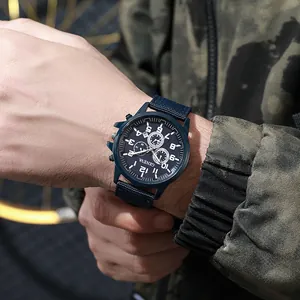 Montre à quartz pour homme avec bracelet en nylon bleu marine et cadran calendrier