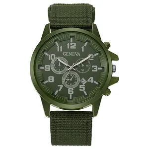 Montre militaire à quartz avec bracelet en nylon vert armée et cadran de genève