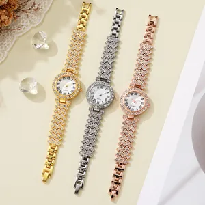 Set de relojes de cuarzo para mujer con números romanos y pedrería en oro y plata