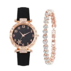 Dames kwartshorloge met zeester wijzerplaat en bijpassende kristallen hart armband