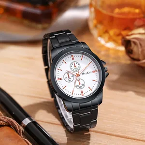 Montre d'affaires de luxe pour hommes avec bracelet en acier noir et cadran blanc