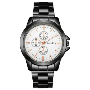 Montre de luxe pour hommes en acier noir avec cadran blanc et détails or rose élégants