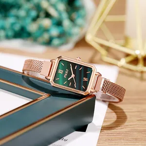 Elegant Women Rectangular Quartz Watch Rose Gold Stainless Steel Mesh Strap Retro Fashion Minimalist Lady Wrist Watch