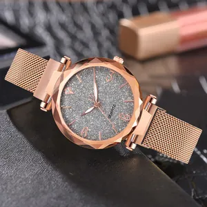 Orologio donna oro rosa cielo stellato con vetro sfaccettato e cinturino magnetico