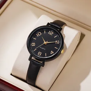 Women's Vintage Minimalist Quartz Watch Round Dial Arabic Numerals Faux Leather Strap Casual Fashion Ladies Wristwatch