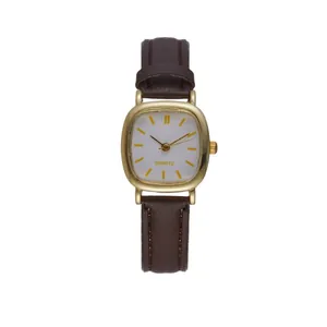 Orologio retrò al quarzo dorato da donna con quadrante bianco e cinturino in pelle