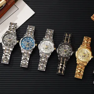 Detailed collection of men's business watches with metal bands in five diverse colors