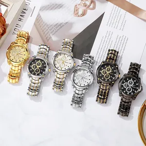 Relojes de negocios clásicos con correa de metal en seis colores sobre fondo mármol