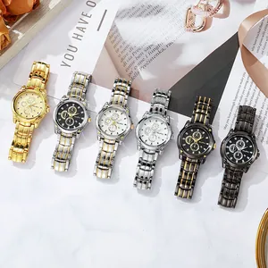 Set de relojes de cuarzo de negocios con correa de acero y esfera de tres ojos