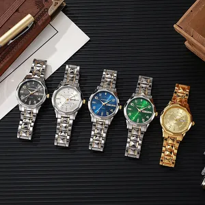 Waterproof quartz business watch set for men with metal band and dual date display