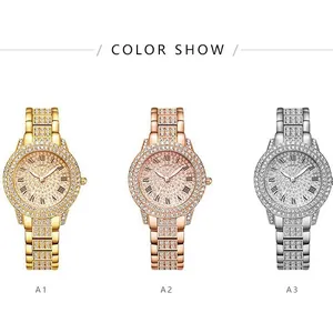 Elegant Roman numeral dial watches with full rhinestone crystals in gold, rose gold and silver