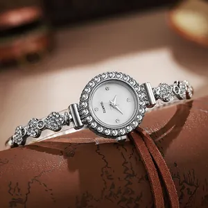 Women's Fashion Quartz Watch With Rhinestone Flower Bracelet Adjustable Drawstring Alloy Round Dial Luxury Jewelry Watch Gift