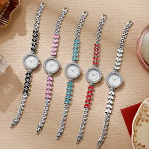 Montres à quartz élégantes style sirène avec lunette en strass et bracelet émail coloré