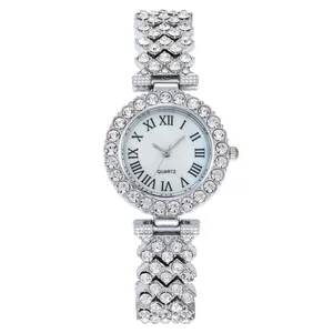 Orologio al quarzo argento da donna con strass scintillanti e quadrante bianco romano