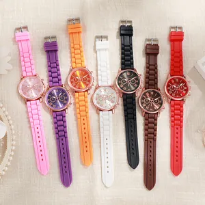Classic quartz watch set with colorful silicone straps and rose gold Roman numeral dials