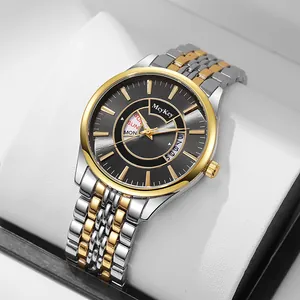 Men's Business Quartz Watch Stainless Steel Band Alloy Case Double Calendar Day Date Waterproof Casual Wristwatch