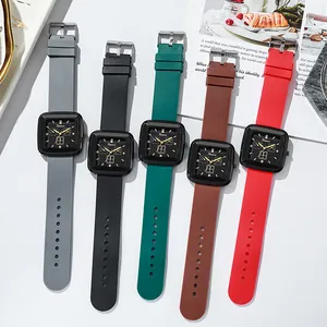 Women Fashion Square Quartz Watch Minimalist Silicone Strap Black Dial Rhinestone Accents Analog Wristwatch Jewelry Gift