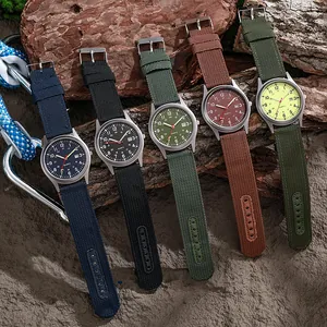Quartz military watch with nylon strap, date calendar, and tactical outdoor design
