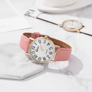 Modische Geneva Quarzuhr mit rosa Lederarmband und Perlmutt-Zifferblatt Damen