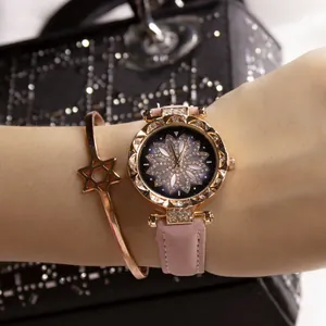 Orologio donna oro rosa con quadrante floreale di diamanti e cinturino rosa opaco