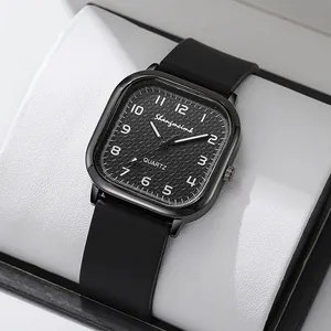 Vintage Square Women Quartz Watch Minimalist Alloy Case Silicone Strap Arabic Numerals Grid Dial Fashion Ladies Wristwatch