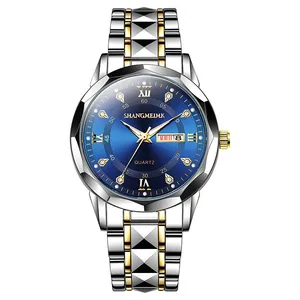 Zakelijk herenhorloge met blauwe wijzerplaat en tweekleurige stalen band