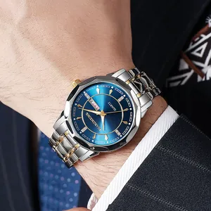 Men Luxury Business Quartz Watch Stainless Steel Band Luminous Waterproof Dual Calendar Round Dial Fashion Wristwatch Gift