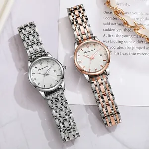 Classic silver and rose gold waterproof quartz watch with crystal indices and date display