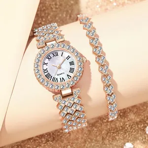 Elegante Orologio al Quarzo da Donna E Bracciale a Cuore in Lega con Strass Numeri Romani Gioielli da Polso Regalo Quotidiano