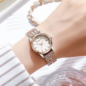 Elegant rose gold and silver bicolor steel quartz watch for women with date function