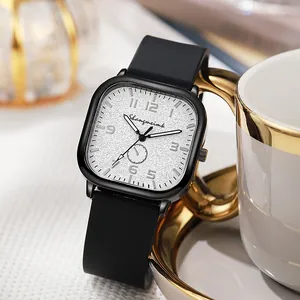Men's Square Quartz Watch Silicon Strap Alloy Case Stainless Steel Buckle Trendy Retro Wristwatch Daily Business Casual